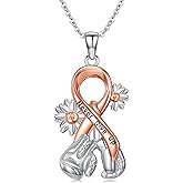 KoyeKei Breast Cancer Gifts for Women Pink Ribbon Necklace 925 Sterling Silver Breast Cancer Awareness Jewelry Survivor Gifts