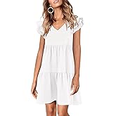 Zwurew Summer Babydoll Dresses for Women 2026 Cute Ruffle Cap Sleeve V-Neck Flowy Swing Mini Dress Sundress