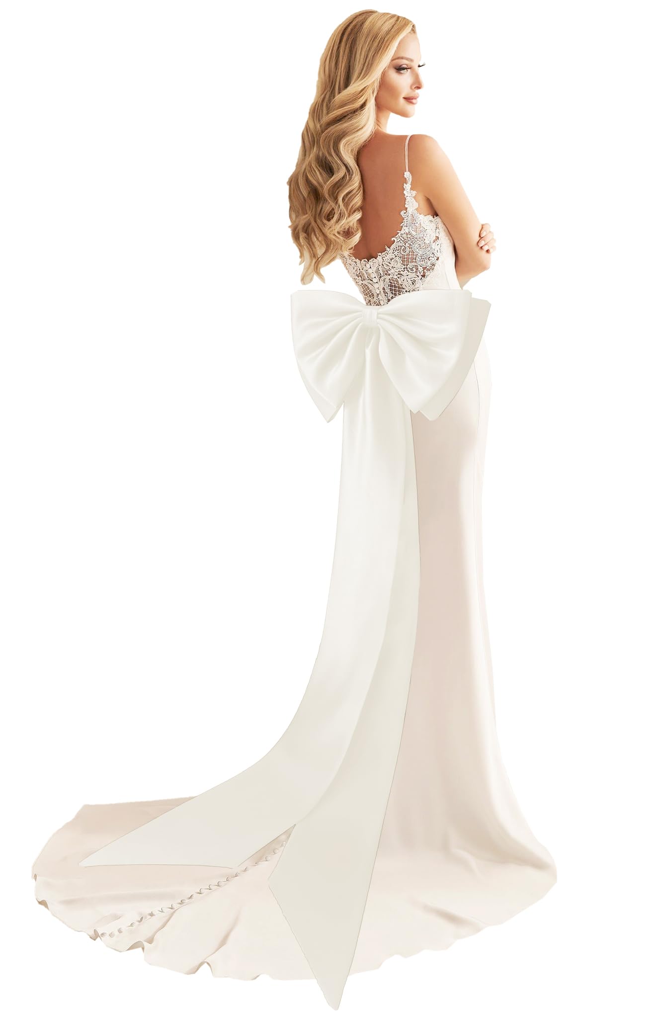 Photo 1 of ***DRESS*** Ayervici Women's Detachable Large Bow Train for Wedding Formal Dress Big Satin Double Knot Waist Sash Belt Sweep Train for Formal PartyIvory Off-White