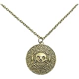 Inspired By Pirates of the Caribbean Movies Cursed Aztec Coin Medallion Necklace Skull Necklace New Version (antique brass co