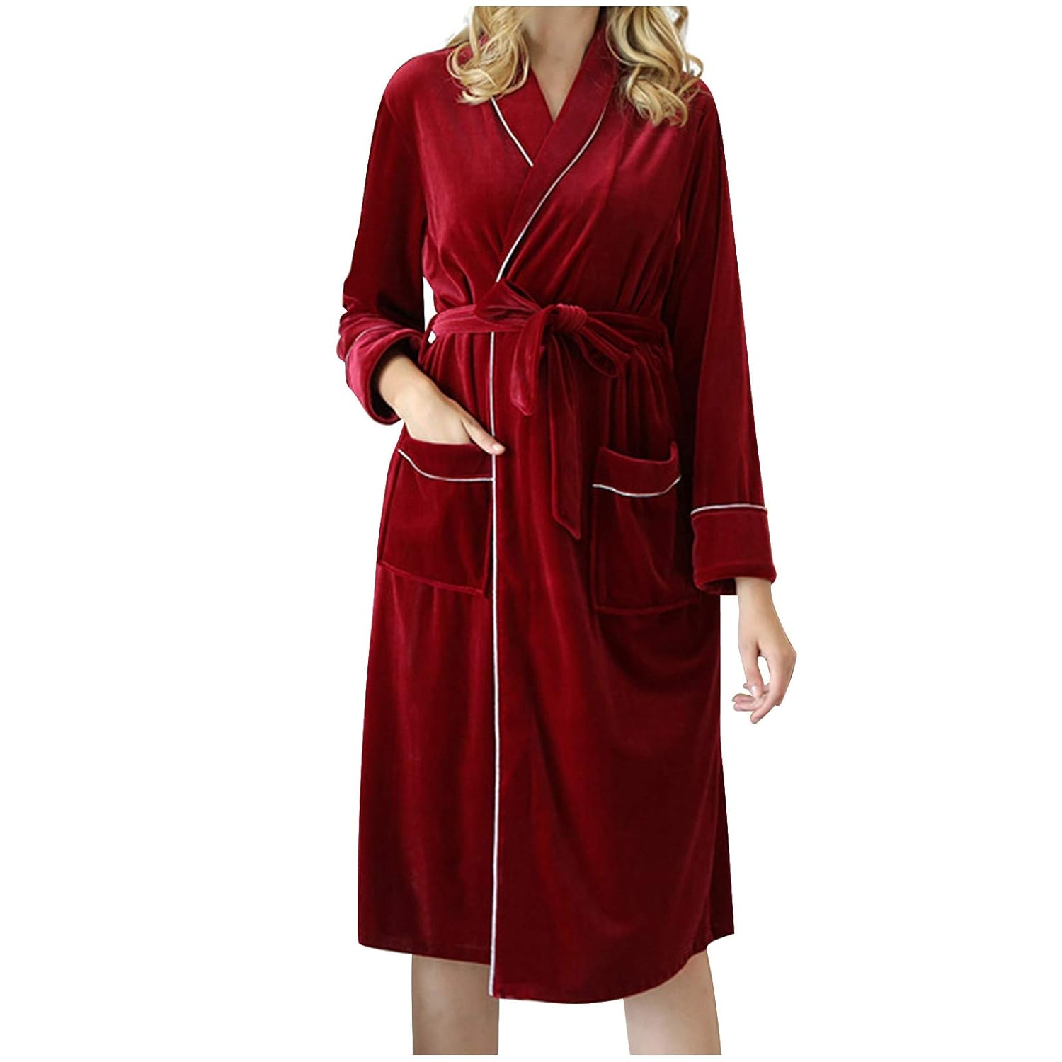 Golden Velvet Robe Women Soft Warm Robe Bathrobe Long Sleeves Robe