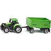 Siku – Deutz-Fahr with Fortuna 4-Wheel-Trailer - Green – Sturdy Farm Tractor with Removable Trailer - PVC Free - Small-Scale