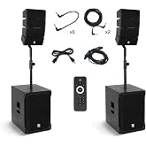 EXOTON LVP-15 15" Active Line Array PA System | 4000w Professional Bluetooth PA Speaker,2 Subs and 8 line Array Speakers,for DJ, Live Events, Parties &amp; Stage Performances