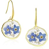 Pressed Flower Earrings Forget-Me-Not and Queen Anne's Lace Pressed Wildflower Handmade Earrings Dry Flowers Earring Personalized Pressed Flower Drop Dangle Earring For Women