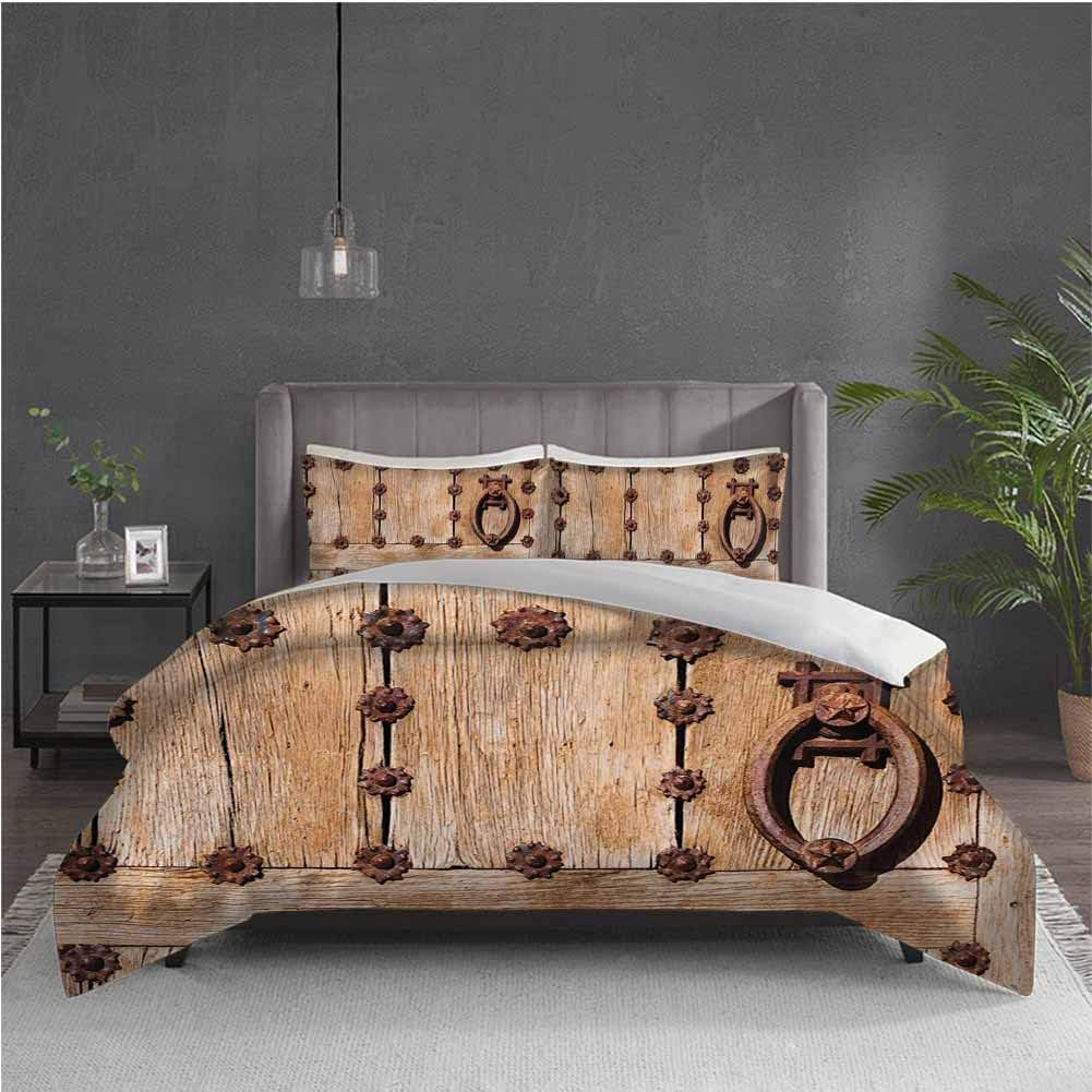 GUUVOR Rustic 3-Pack (1 Duvet Cover and 2 Pillowcases) Bedding Spanish Entrance of Rusty Medieval Style Handlers Archway Facade Historical Image Polyester ๏ผFull๏ผ Pale Brown