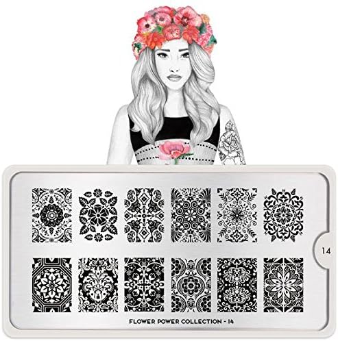 MoYou London Flower Power Collection stamping plate, Fashionista Collection nail design stencils (Flower Power 14)