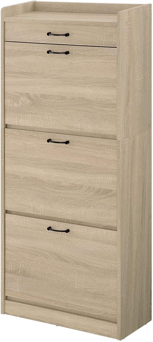 Amazon ぼん家具 シューズボックス 玄関 収納 薄型 狭い 靴箱 ラック シューズ 棚 3段 オーク シューズボックス オンライン通販