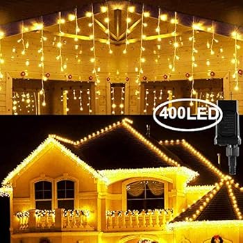 Hezbjiti 8 Modes LED Icicle Lights, 32.8 FT 400 LED 75 Drops Fairy String Lights Plug in Extendable Curtain Light String Christmas Lights for Bedroom Patio Yard Garden Wedding Party (Warm White)
