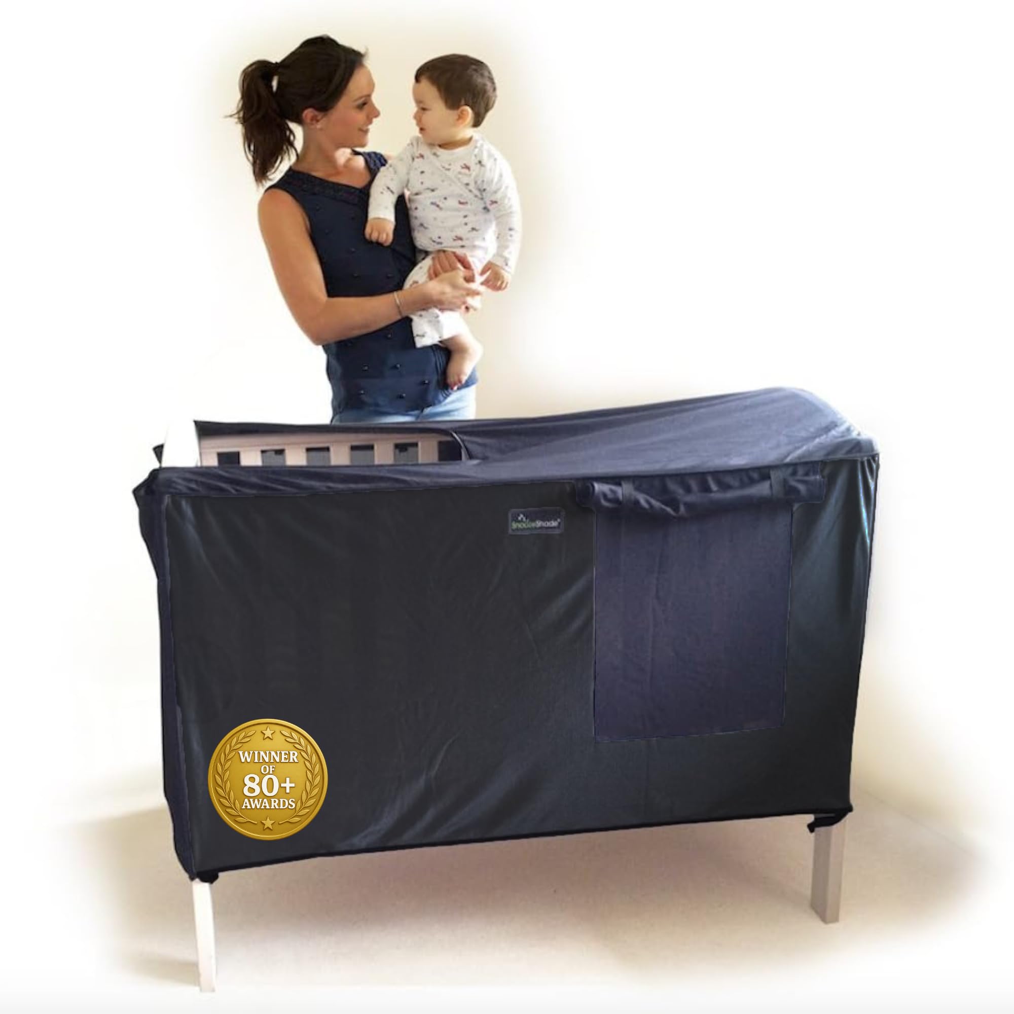 SnoozeShade Blackout Cover and Sleep Canopy for Cots Breathable Baby Mesh Blocks 94% of Light Universal Fit for 120 x 60 cm Cot Mattress Mosquito Protection for Room Sharing or Holiday Sleep
