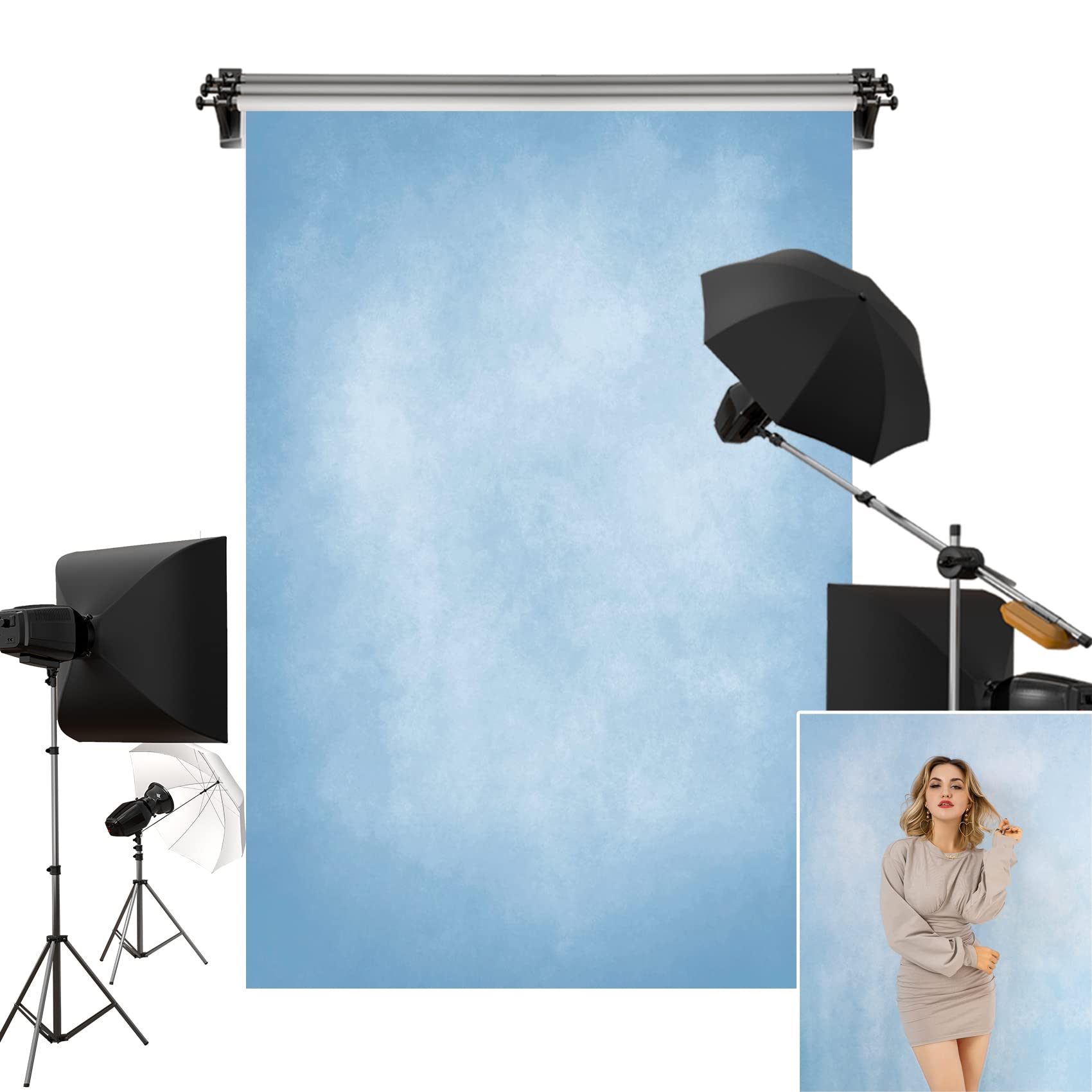 Photo 1 of Kate 5x7ft/1.5x2.2m Blue Backdrop Texture Baby Blue Portrait Photo Shoot Studio Props