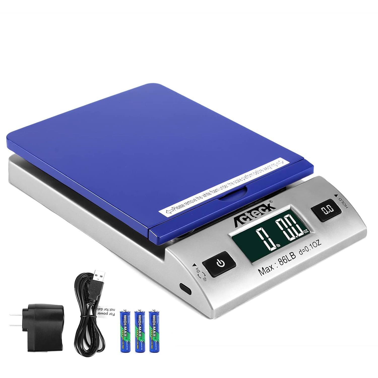 Acteck 86LBx0.1OZ Digital Shipping and Postal Scale with Batteries and AC Adapter (A-DS86 Blue): Industrial & Scientific