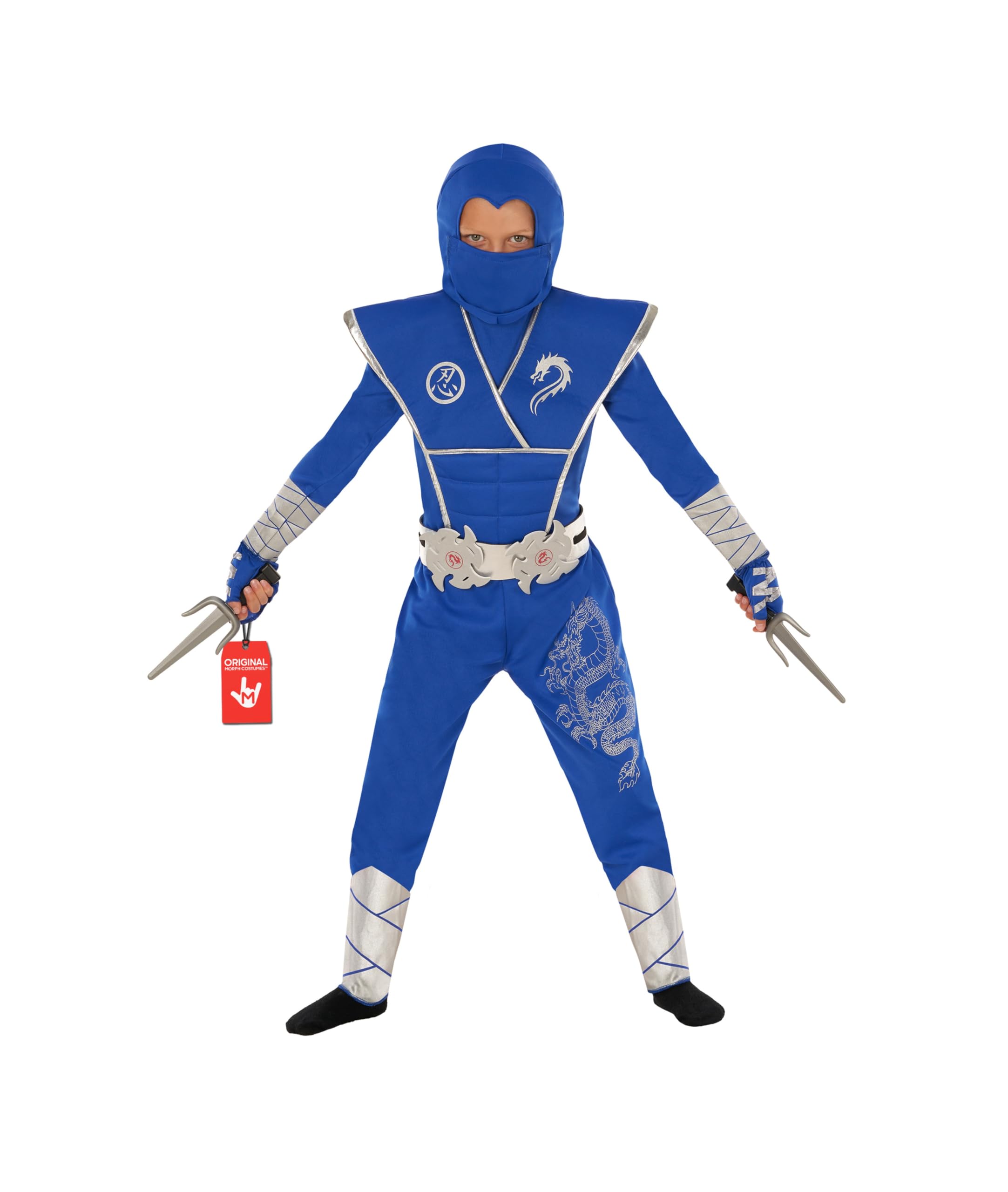 Morph Deluxe Blue Boys Ninja Costume With Ninjas Warrior Toy Accessory, Kids Ninja Costumes, Boy Halloween Costume, 10-12 Years