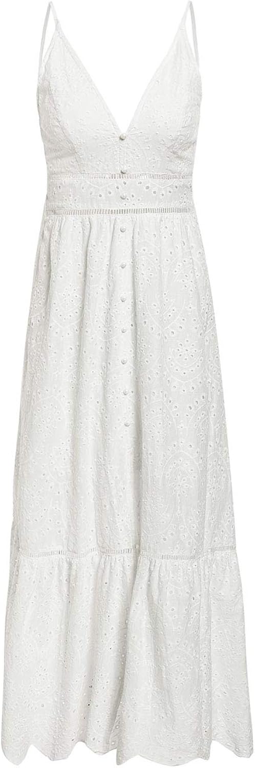 BerryGo Women's Embroidery Pearl Button Down Dress V Neck Spaghetti Strap Maxi Dress: Clothing