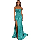 Ontoefy Square Neck Satin Long Prom Dresses for Women Tiered Mermaid Cocktail Evening Gown with Bow