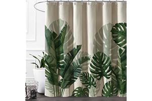 Baccessor Linen Shower Curtain Tropical Green Leaf Shower Curtains Botanical Banana Monstera Leaf Palm Tree Water Repellent Heavy Duty Fabric Cloth Shower Curtain for Bathtubs Hotel 72 W X 72 L Inch