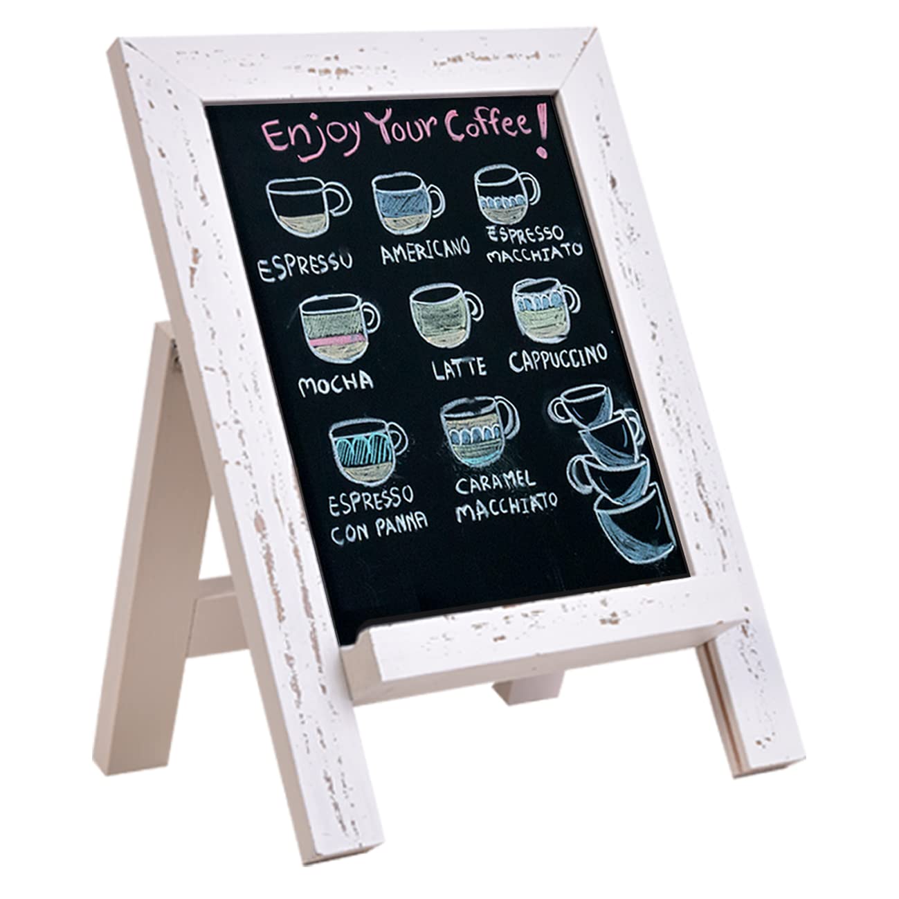 Umtiti Tabletop Chalkboard Sign, Solid Pine Wood Framed Standing Chalkboard,33×43 cm Kitchen Countertop Memo Board Décor for Home, Café, Bar, Wedding,Distressed White(ZJHB-WH-3343)
