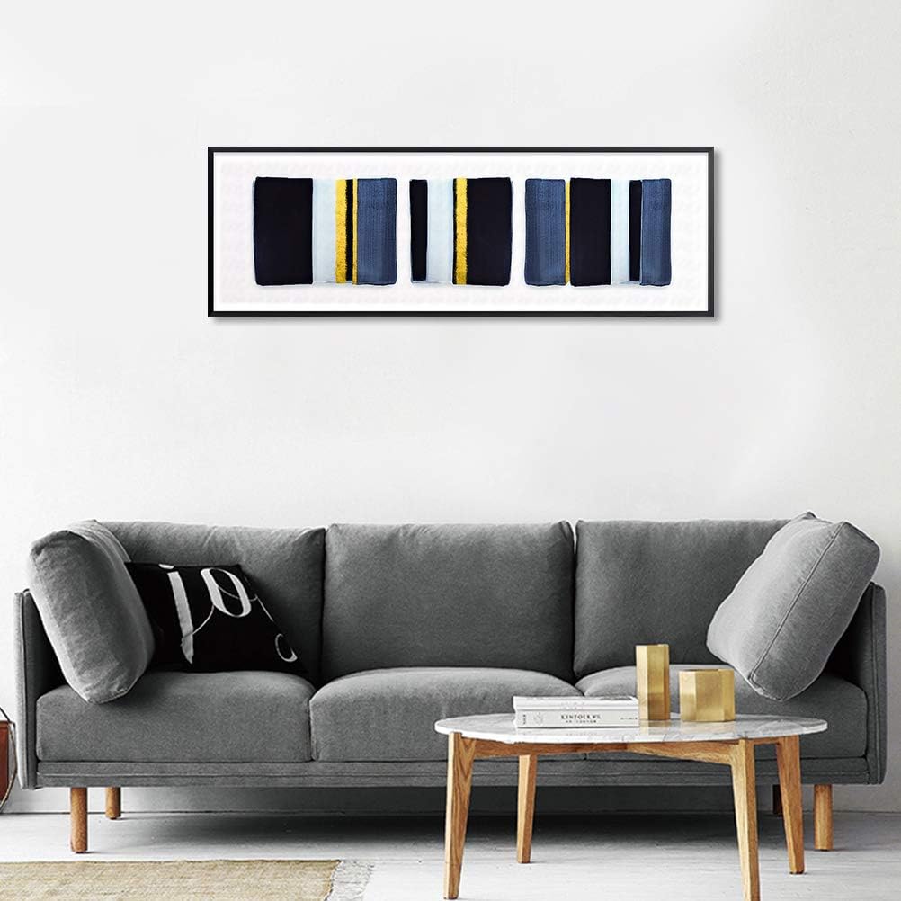 MOTINI Abstract Print Wall Art White, Blue, Black & Gold Artwork 35.43" x 11.81" Black Framed High Contrast Print Painting Wall Decor Acrylic Prints Modern Art for Office, Living, Dining, Kitchen