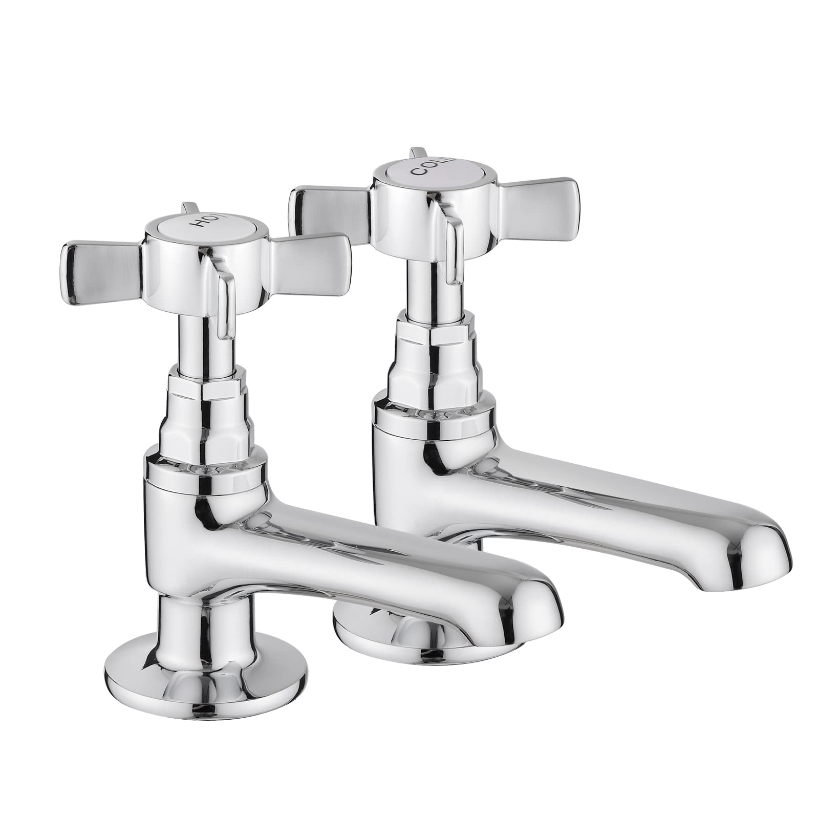 JASSFERRY Pair of Basin Taps Hot and Cold Water Bathroom Sink Tap Chrome Crosshead Handle Lever 1/2" Faucet, Set of 2