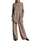 Knit Sets Two Piece Women Casual High Neck Tops Flare Sweatpants Matching Sweater Outfit Oversized Suits Fall Winter