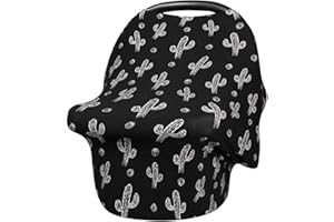 Metplus Baby Car Seat Cover, Infant Carseat Canopy, Nursing Breastfeeding Cover, Stretchy Carrier Covers for Stroller/Shopping Cart, Newborn Registry & Shower Gift for Boys Girls - Black Cactus
