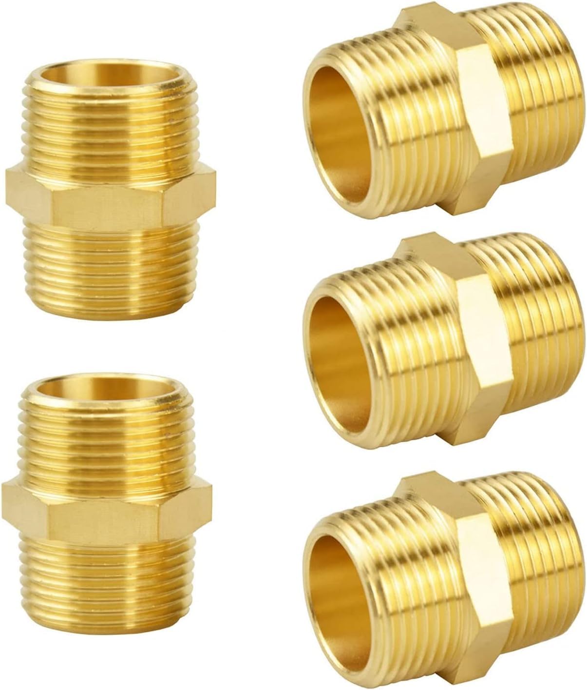 FENGCHUANG 5 Pcs Brass Threaded Pipe Fittings 1/2 Inch Threaded Pipe Connection Male x Female Adapter Water Pipe Extension Straight Pipe Connector for Pond/Pool/Hose Pipe Adapters