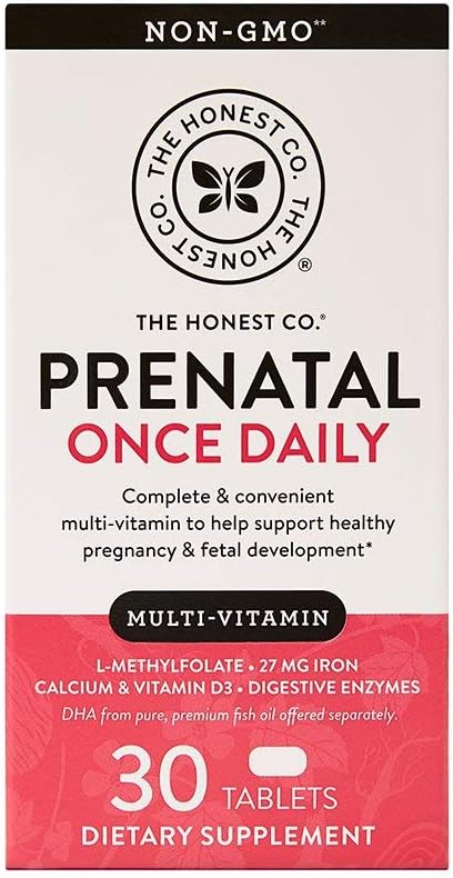 The Honest Company Prenatal Once Daily | Prenatal Vitamins | Non - GMO | Folic Acid, Vitamin A, Vitamin D & Vitamin E, Iron & Choline |, Basic Pineapple, 30 Count (Pack of 1): Health & Personal Care