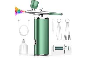 ENAUD Airbrush Kit with Compressor - Rechargeable Cordless Airbrush for Nails Paint Tattoo Art Makeup Painting Cake Decor Non-Clogging High-Pressure Air Brush Set with 0.3mm Nozzle (Green)