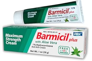 Barmicil Plus Cream Skin Allergies Aloe Vera with 1% Hydrocortisone Maximum Strength Anti-Itch Contains 1 oz Tube (28 Grams) Relieves Skin Allergies