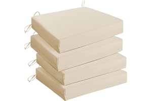 UNIKOME Outdoor Chair Cushions Pack of 4, Water Resistant Patio Cushions with Ties, High Density Sponge Filling Square Corner Seat Cushions for Outdoor Furniture, 18.5"x16"x3", Beige