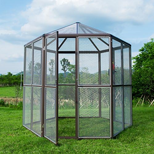 PANEY Large Heavy Duty BirdCages Aluminum Parrot Macaw Reptile Walk in Aviary with Pegs Hexagonal Design