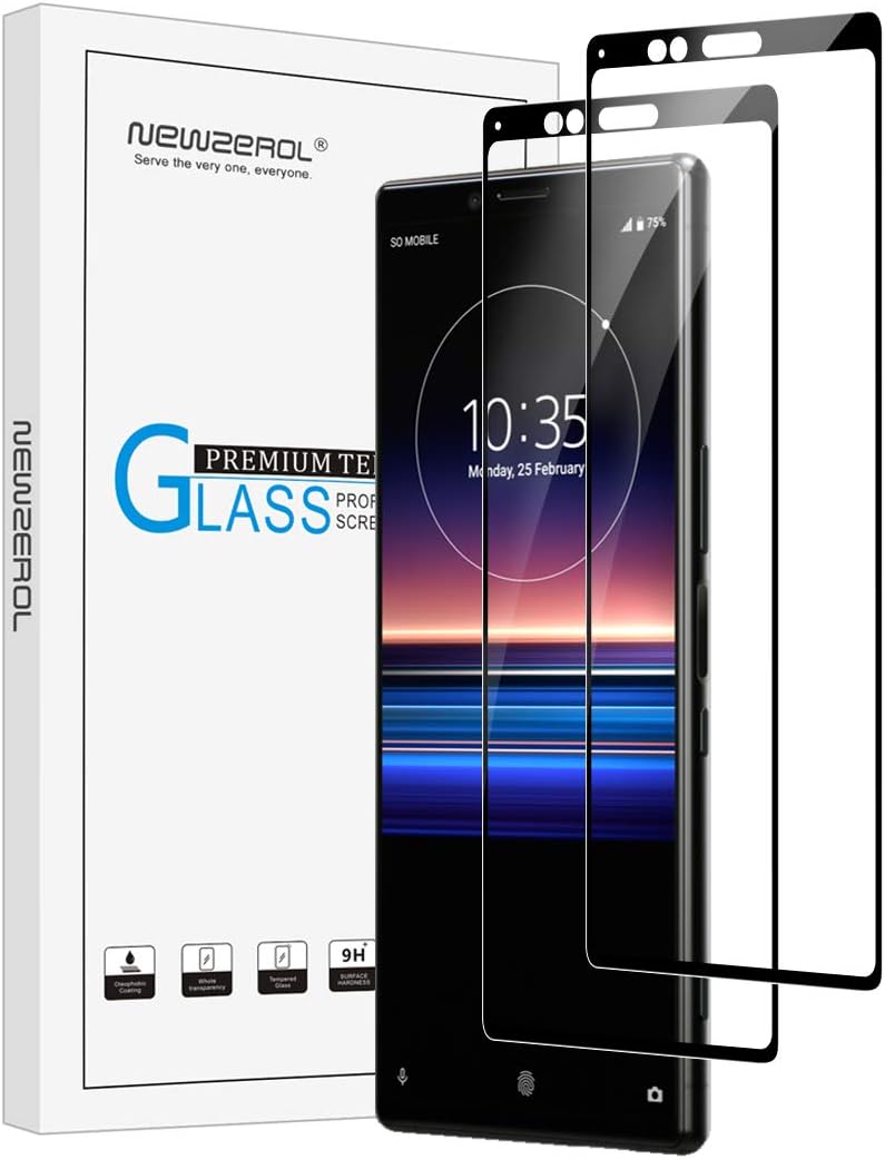 NEWZEROL [2 Pack for Sony Xperia 1 Screen Protector [Full Coverage] [Edge to Edge] 9H High-Definition Tempered Glass Screen Protector for Sony Xperia XZ4- Black Edge