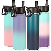Volhoply 22oz Multic Gradient Color Double Wall Vacuum Insulated Water Bottle with Straw Lid,Stainless Steel Cups with Handle,Reusable Metal Bottles,Cup Holder Friendly Keep Cold(Mixture,4 Pack)