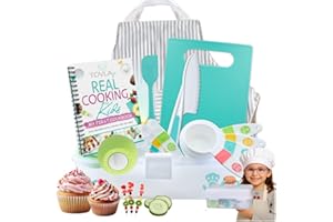 Tovla Jr. Kids Real Cooking Set | Cooking Tools for Kids Ages 5–12 | Montessori-Inspired Beginner Kitchen Kit with Visual Recipe Cookbook & Storage Case | Christmas & Birthday Gift for Boys & Girls