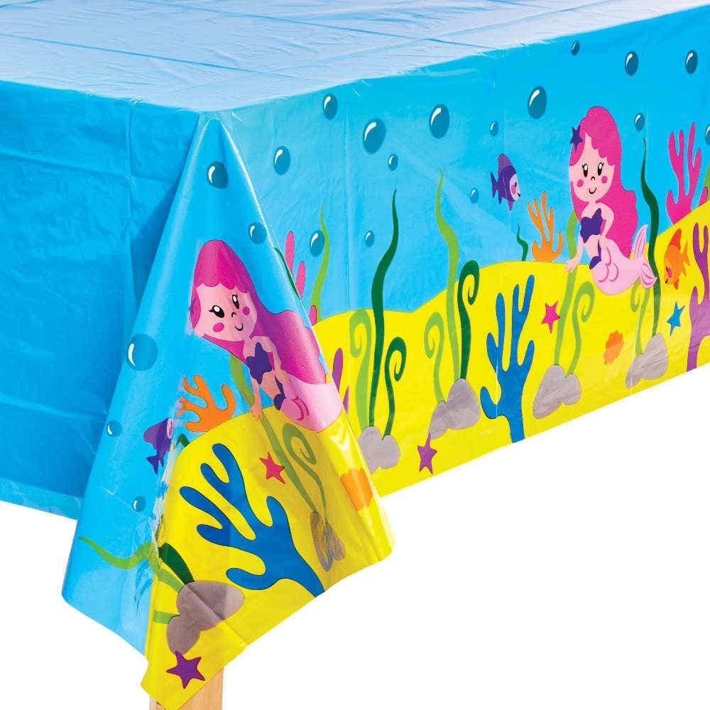 Baker Ross FC987 Magical Mermaid Party Table Cover - Pack of 1 Cover, Kids Party Decorations and Birthday Tableware, Magical Mermaid Table Cover