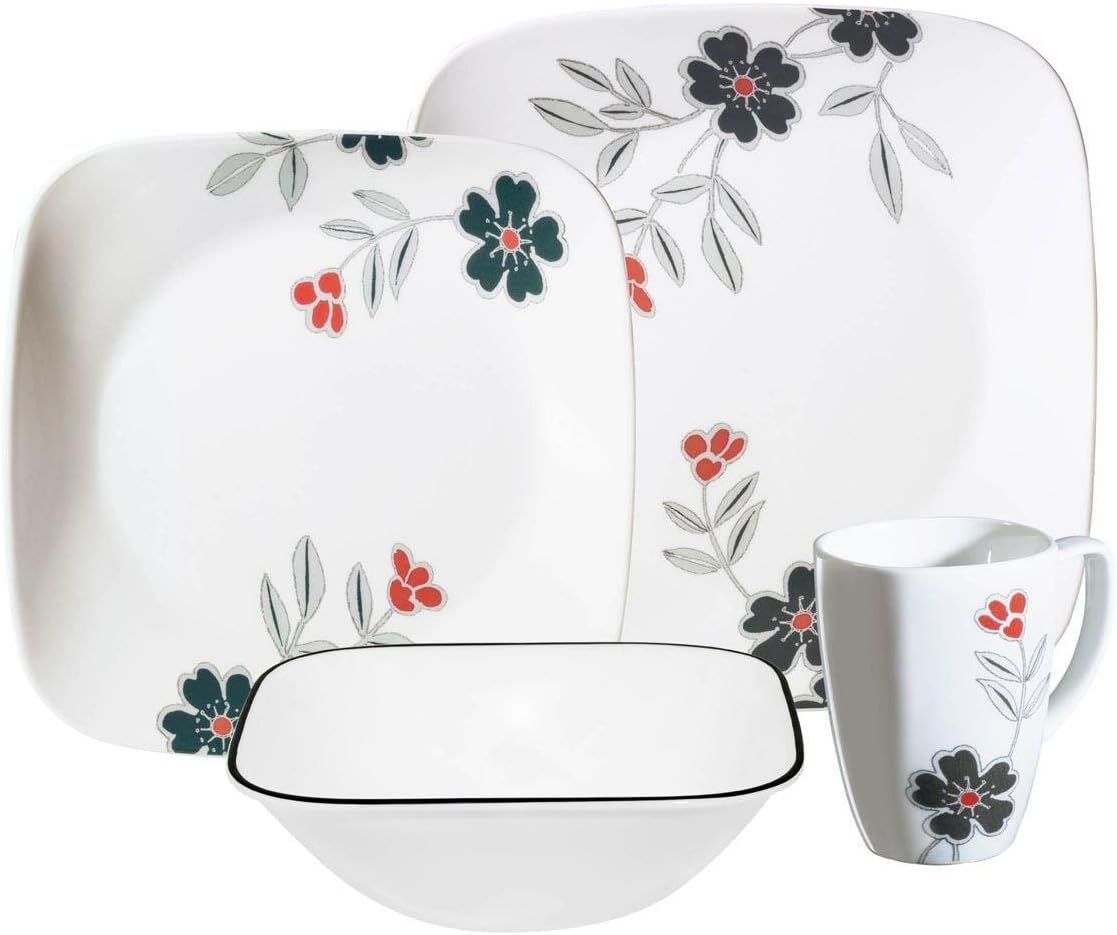 Corelle Mandarin Flower Square Round 16Piece Dinnerware Set, Service