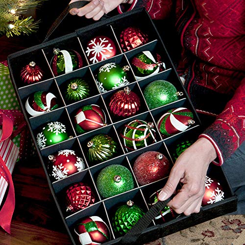 [Red Christmas Ornament Storage Box With Dividers] (Holds 48