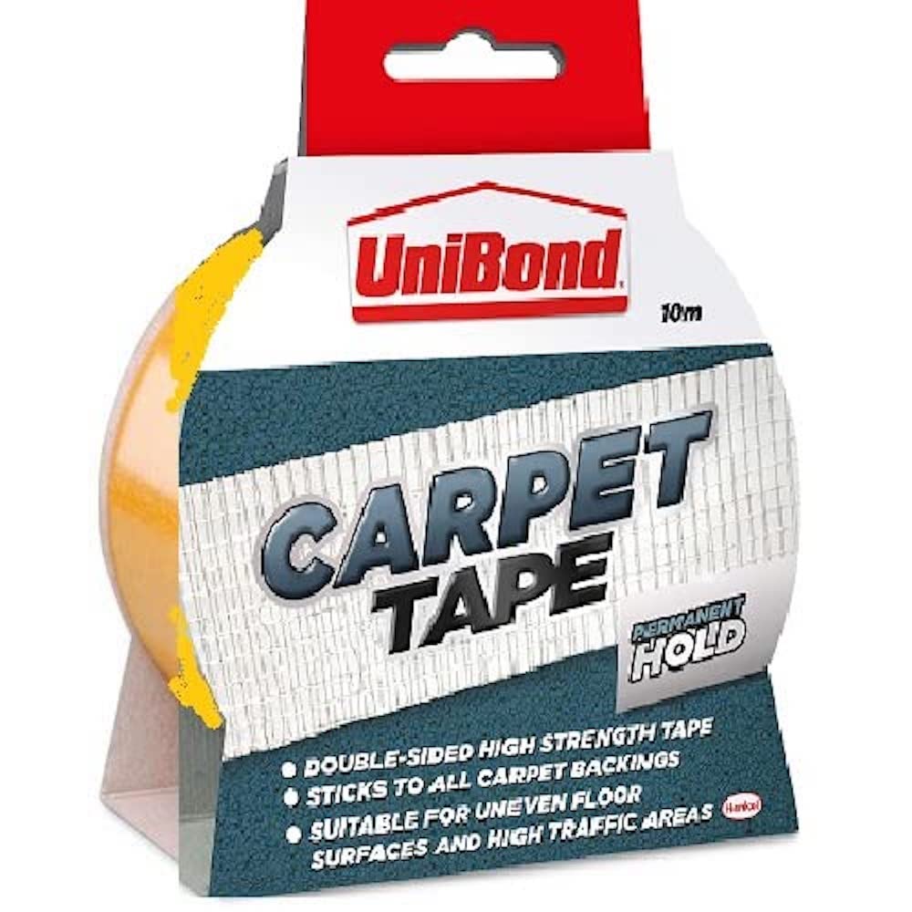 UniBond 1415416 Permanent Carpet to Floor Tape High Strength Adhesive - 50 mm x 10 m, Yellow