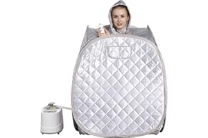 Smartmak Portable Sauna Kit, one Person Full Body at Home Spa Hat Tent, Include 2L Steamer with Remote Control for Detox US Plug- Grey