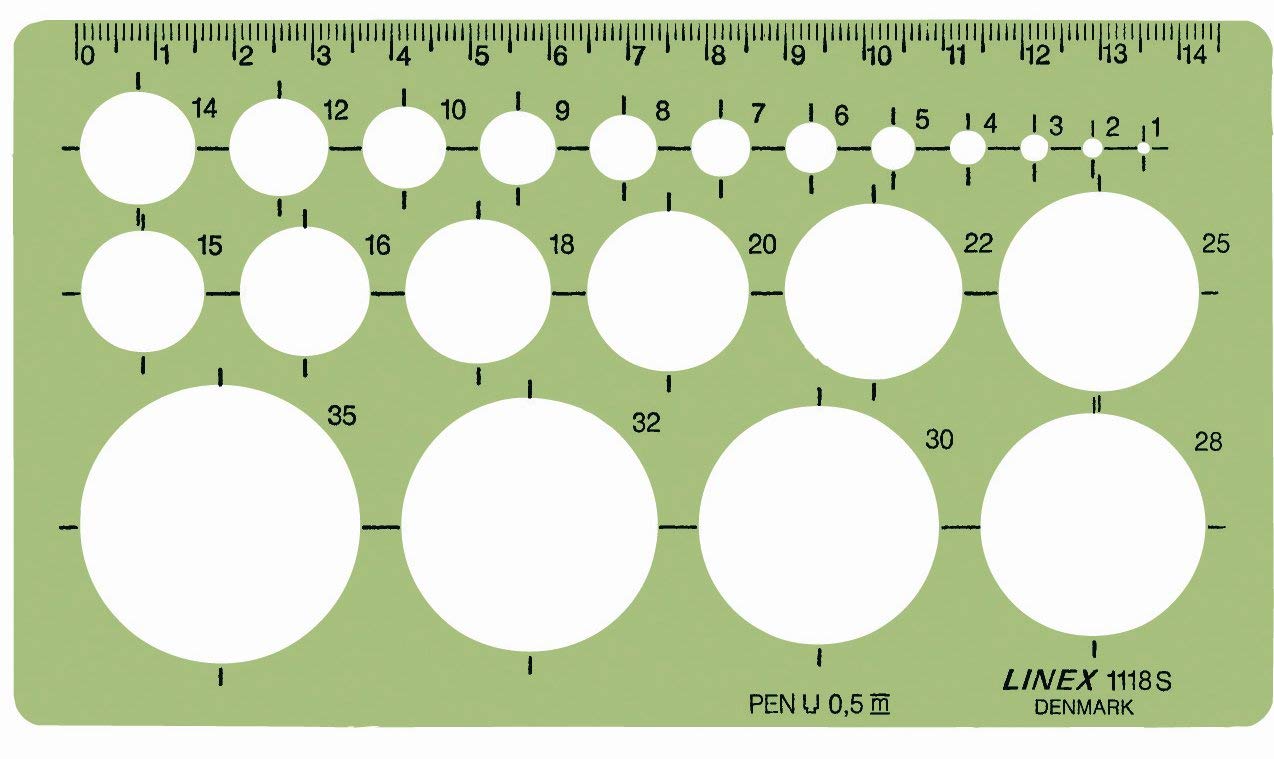 Linex 100413075 1118S Circular Stencil with Ink Nodules for Circles with a Diameter 1-35 mm Transparent 160 x 90 mm