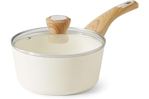 SENSARTE Ceramic Nonstick Sauce Pan with Lid, 1.5 Quart Small Saucepan, White Cooking Pot with Stay Cool Handle, Non Toxic Ki