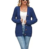 BuyiRen Womens Cardigan Sweaters Cable Knit Sweater 2025 Fall Winter Chunky Open Front Button Down Coats with Pockets