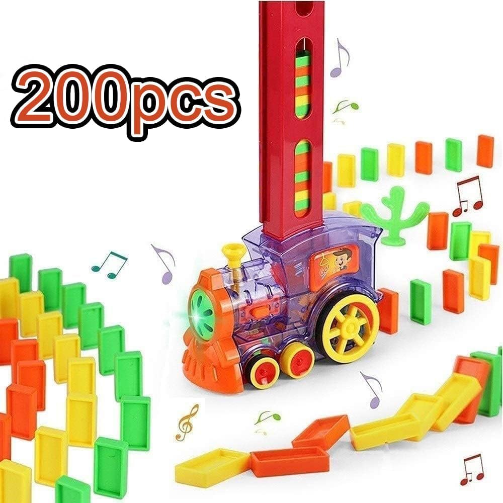OBEST 200pcs Domino Electric Train, with Lights and Music Auto Rally Distribution Game, Early Childhood Educational Toy Suitable for Over 3 Years Old Children