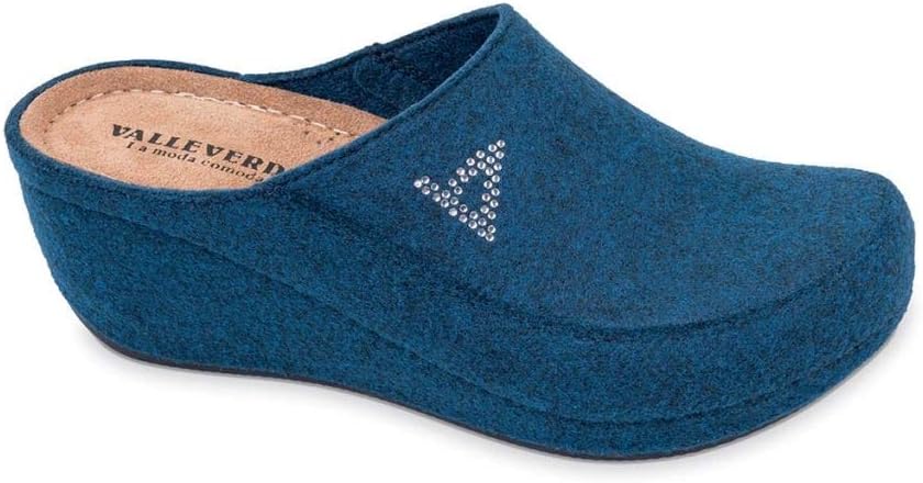 Valleverde pianelle Slippers Wedge Shoes Woman Blue Leather Cloth Made in Italy