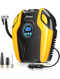 Tire Inflator, BREEZZ Air compressor Pump, 12V DC Portable Auto Tire pump with Digital Display up to 150PSI for Car, Bicycle and Other Inflatables (Orange-1)