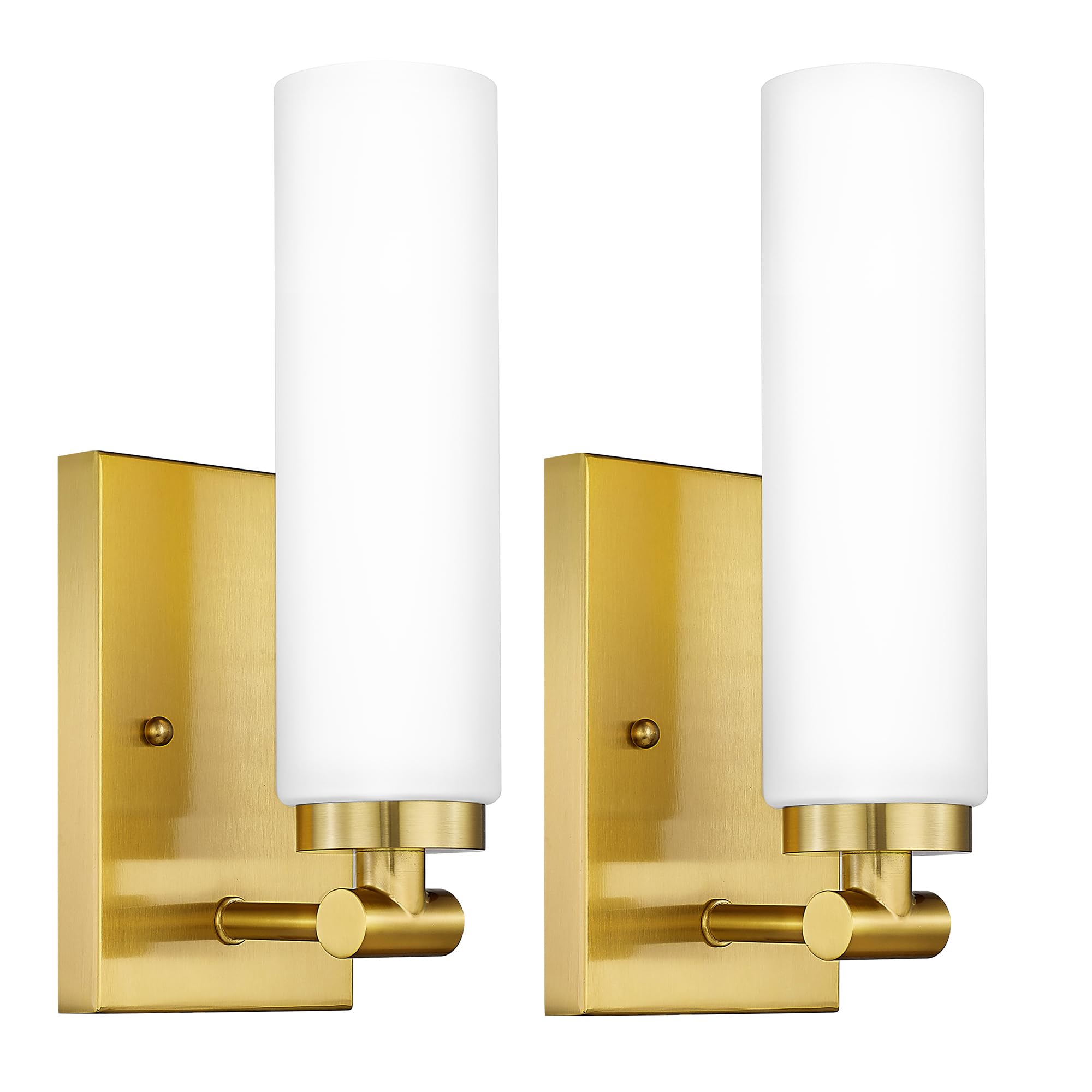 Photo 1 of Emak Brushed Gold Wall Sconce, Modern Bathroom Vanity Sconces Wall Light Fixtures with Milk Glass Shade for Bathroom, Mirror, Living Room, Bedroom, Gallery, WS086-BGD-ML-2PK