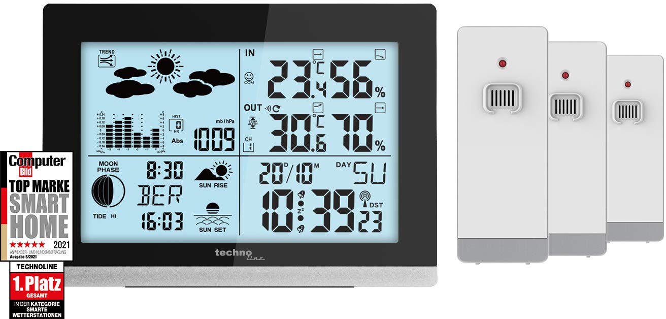 Technoline Set WS6762 SETWS6762+2xTX205DTH-IT Black Station White Transmitter