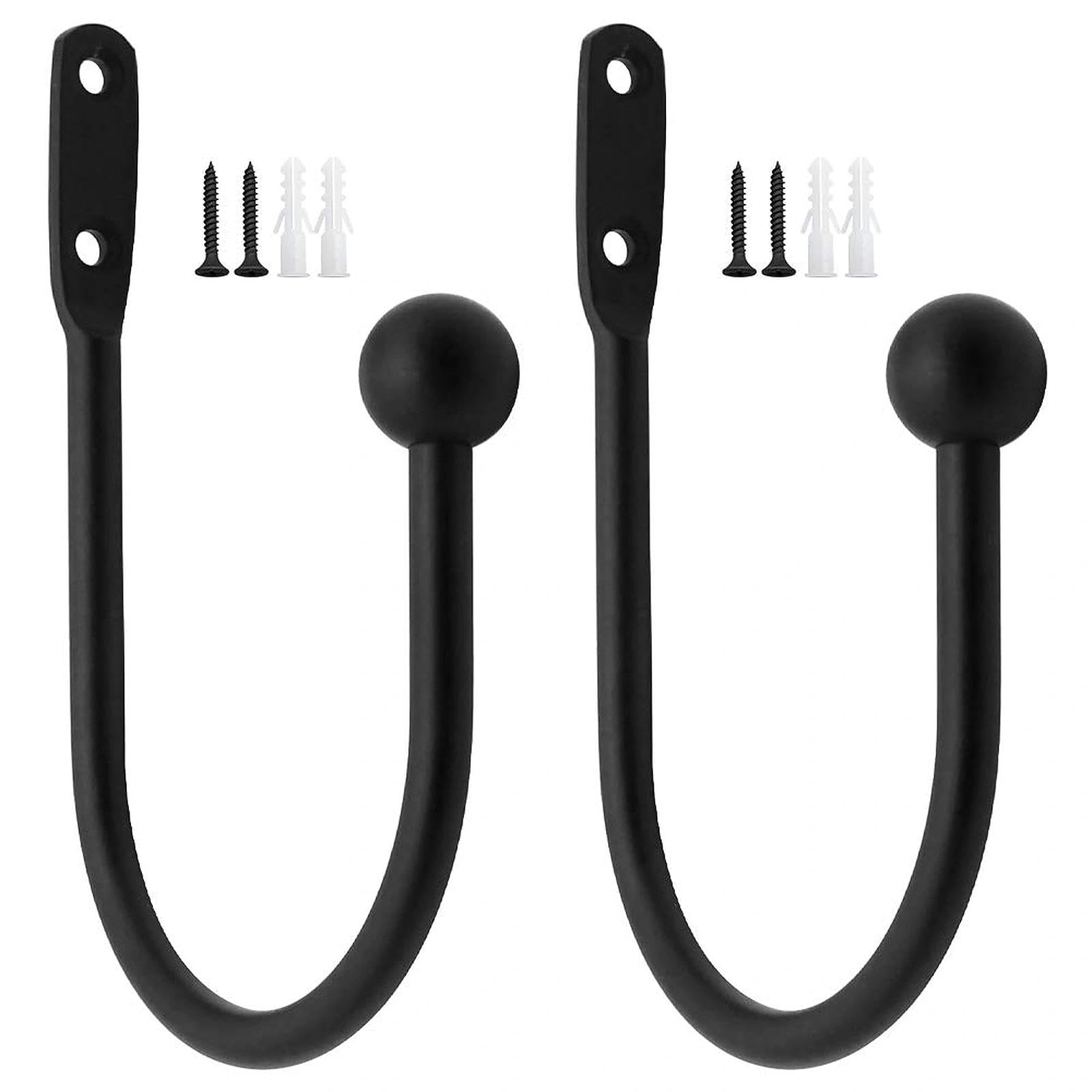 DXLing 2 Pieces Metal Curtain Holdback Decorative Curtain Drapery Holdbacks Arms Wall Mounted Curtain Tie Backs Drapery Holdbacks Hooks with Screws for Fixed Curtain and Hanging Clothes (Black)