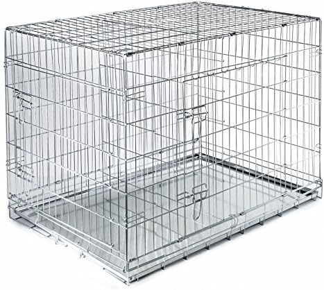 SmithBuilt Folding Metal Dog Crate w/ Divider - Double Door Cage - 42" Length in Silver