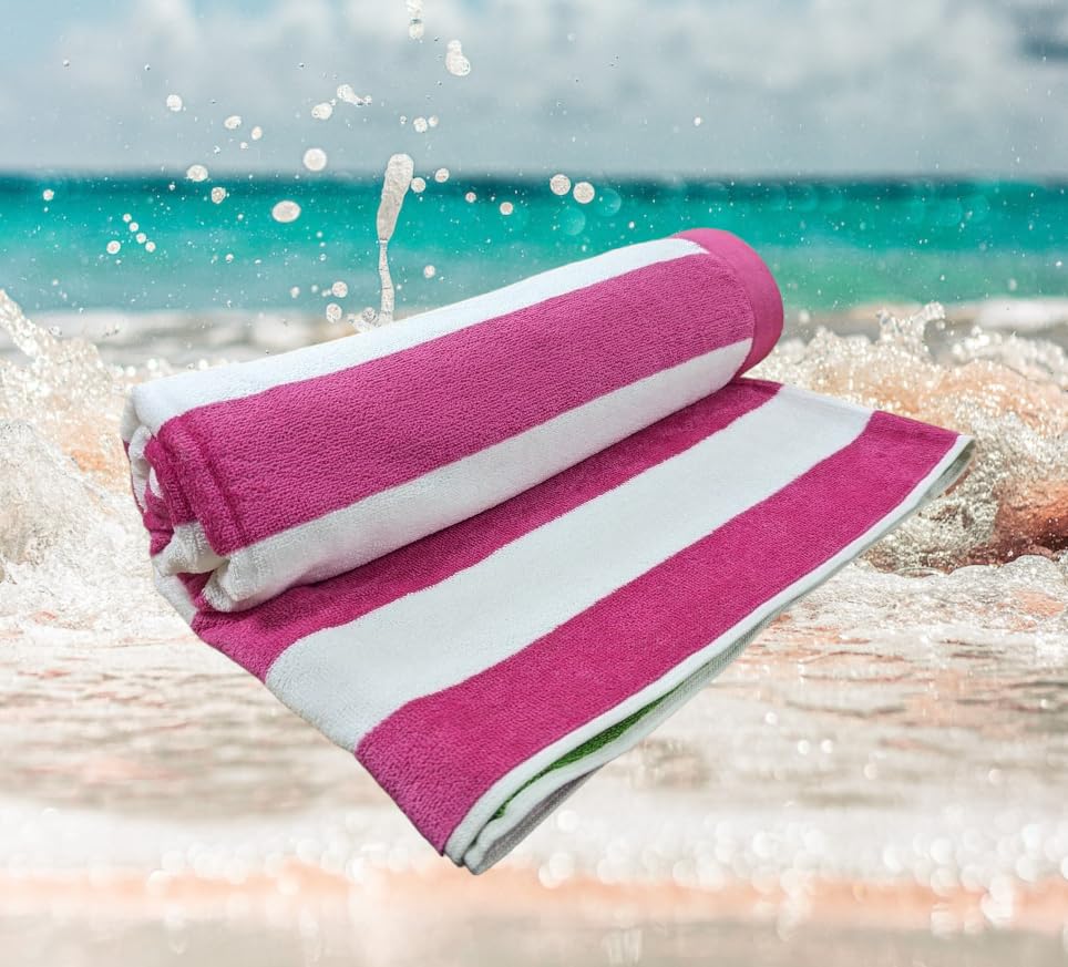 Beach Towels for Adults Large Size perfect fit for sun lounger towel Soft velour cotton with quick dry terrytowel reverse Couple beach towel sets mix & match for family pool towel (PINK STRIPE)