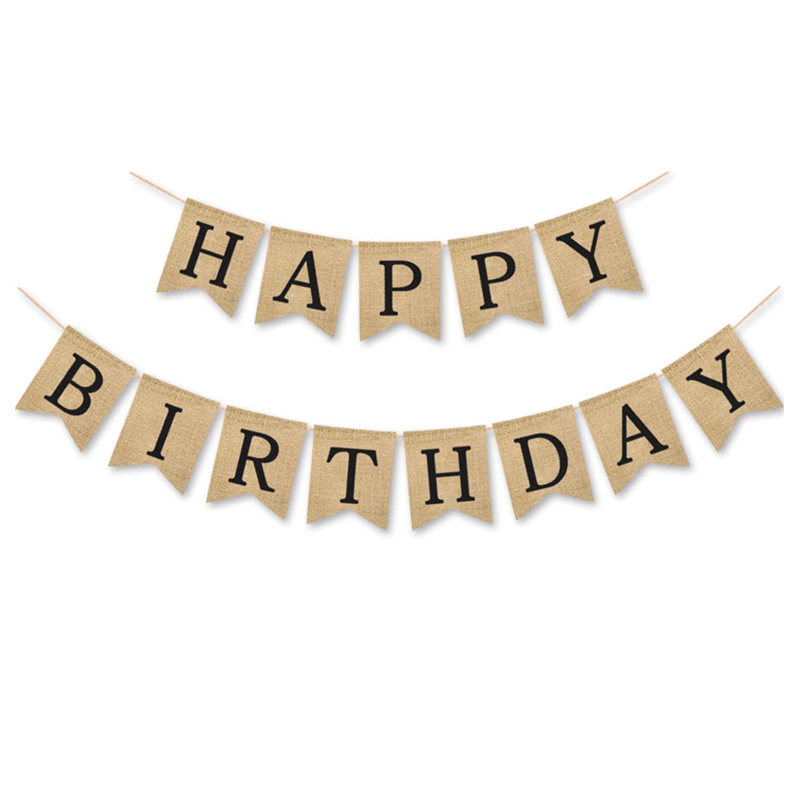 Andiker Vintage Burlap Happy Birthday Banner, 6.6 Feet Jute Hanging Bunting Garland for Birthday Party Decoration, Perfect for Indoor and Outdoor Parties (Black)